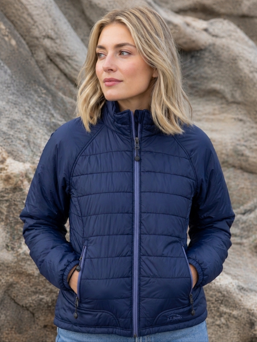L.L.Bean PrimaLoft Quilted Puffer Jacket – Navy Blue – Women's Small